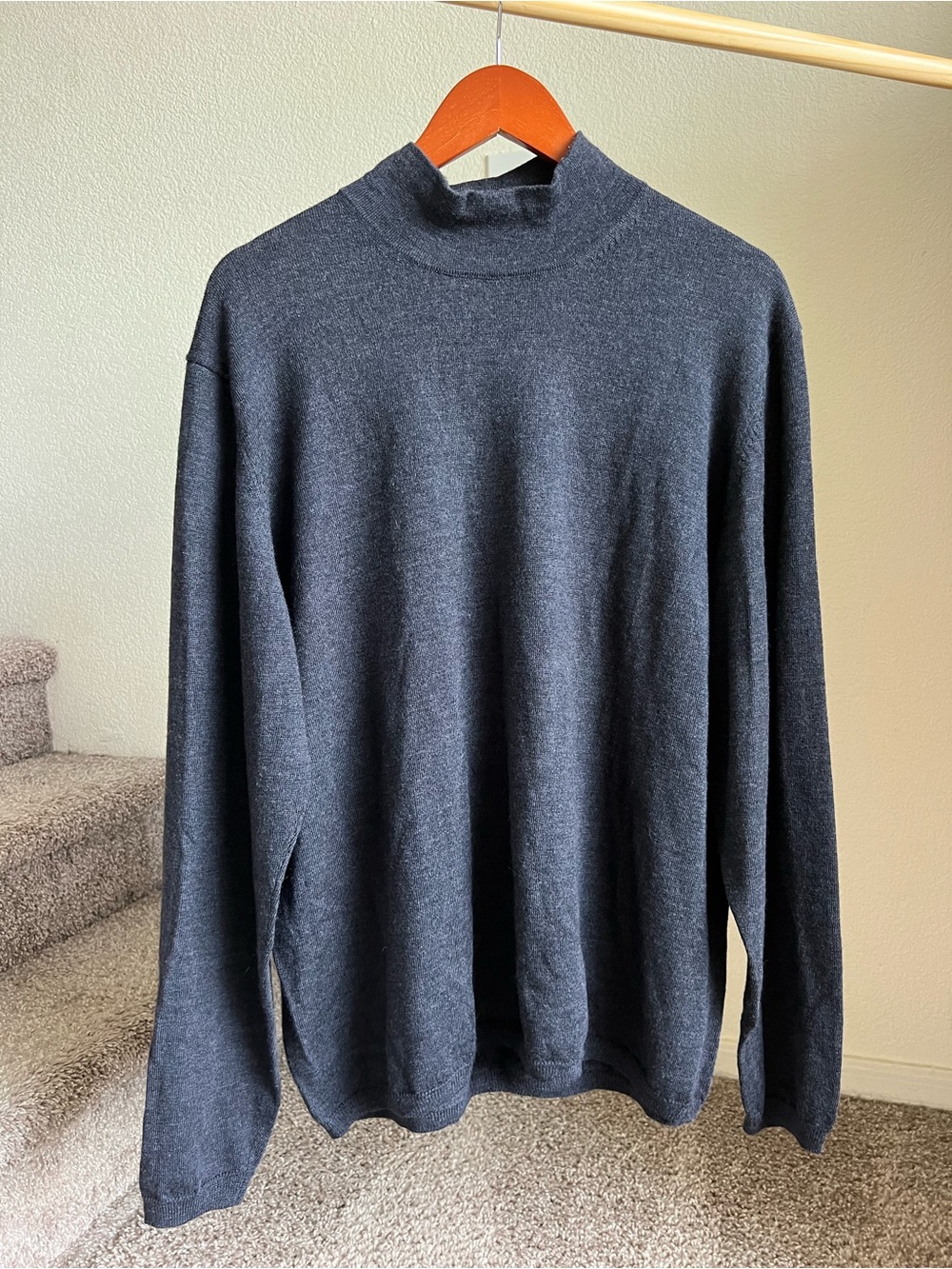 Brooks 346 Gray Knit Mock Neck Pullover Sweater merino Wool Men's Long Sleeve XL